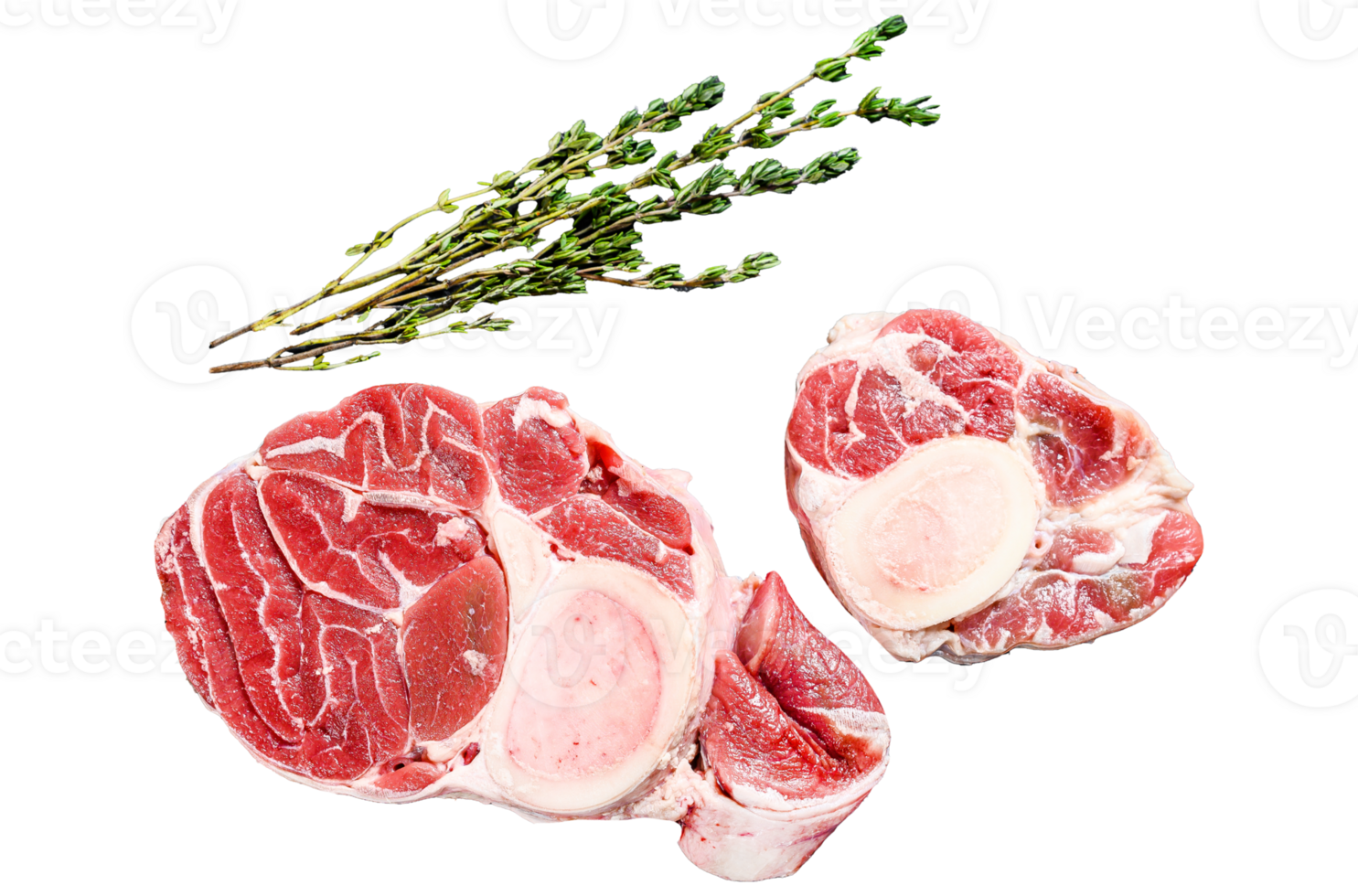 Raw fresh ossobuco con with herbs. osso buco meat. Black background. Top view png