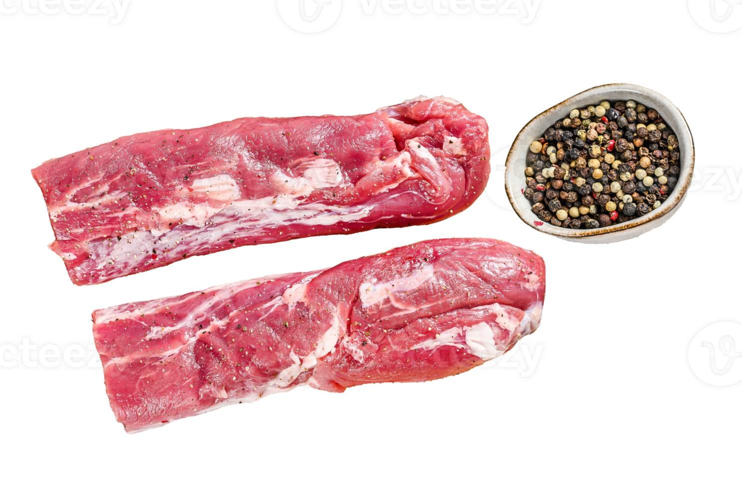 Fresh pork tenderloin. Raw fillet meat. gray background. Top view png