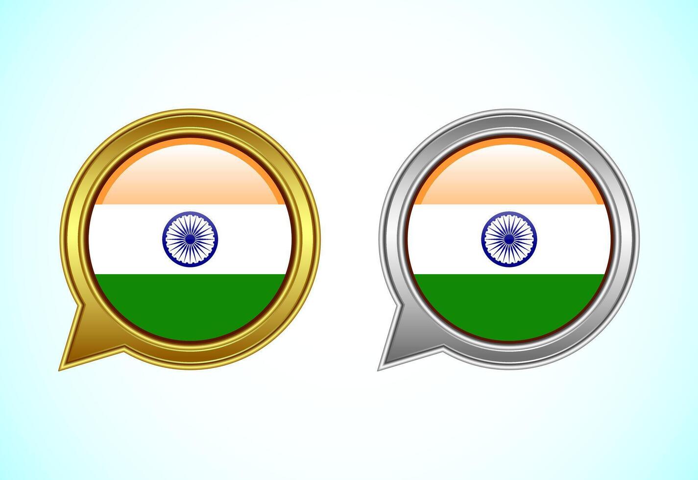 India flag speech bubble. Speaking flag icon in gold and silver color vector