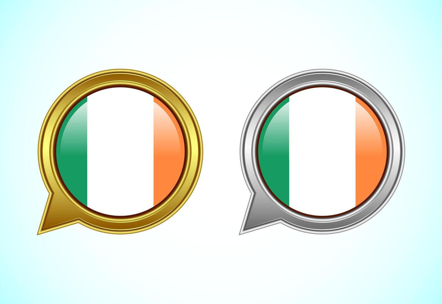 Ireland flag speech bubble. Speaking flag icon in gold and silver color vector