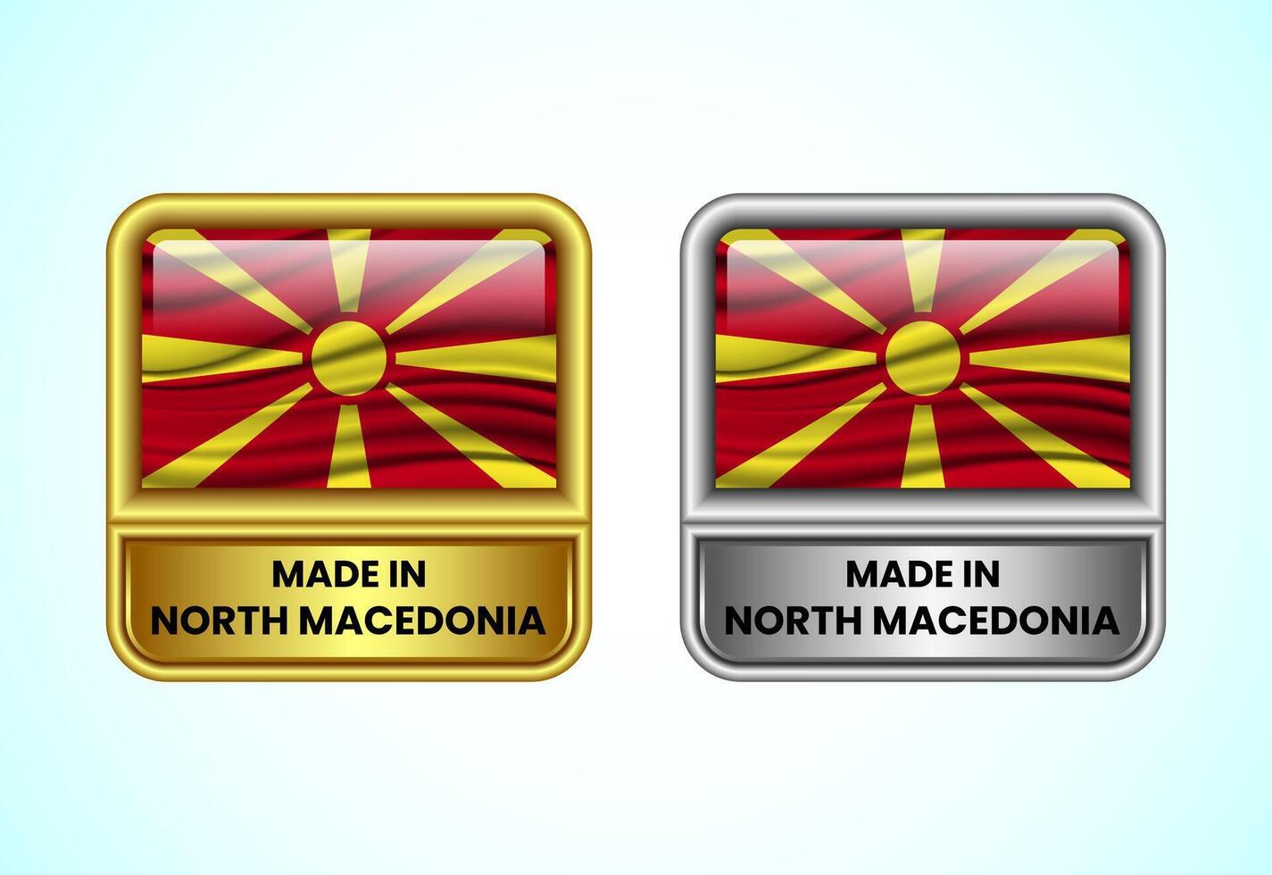 Made in North Macedonia label icon in gold and silver color. Flag icon set for business vector