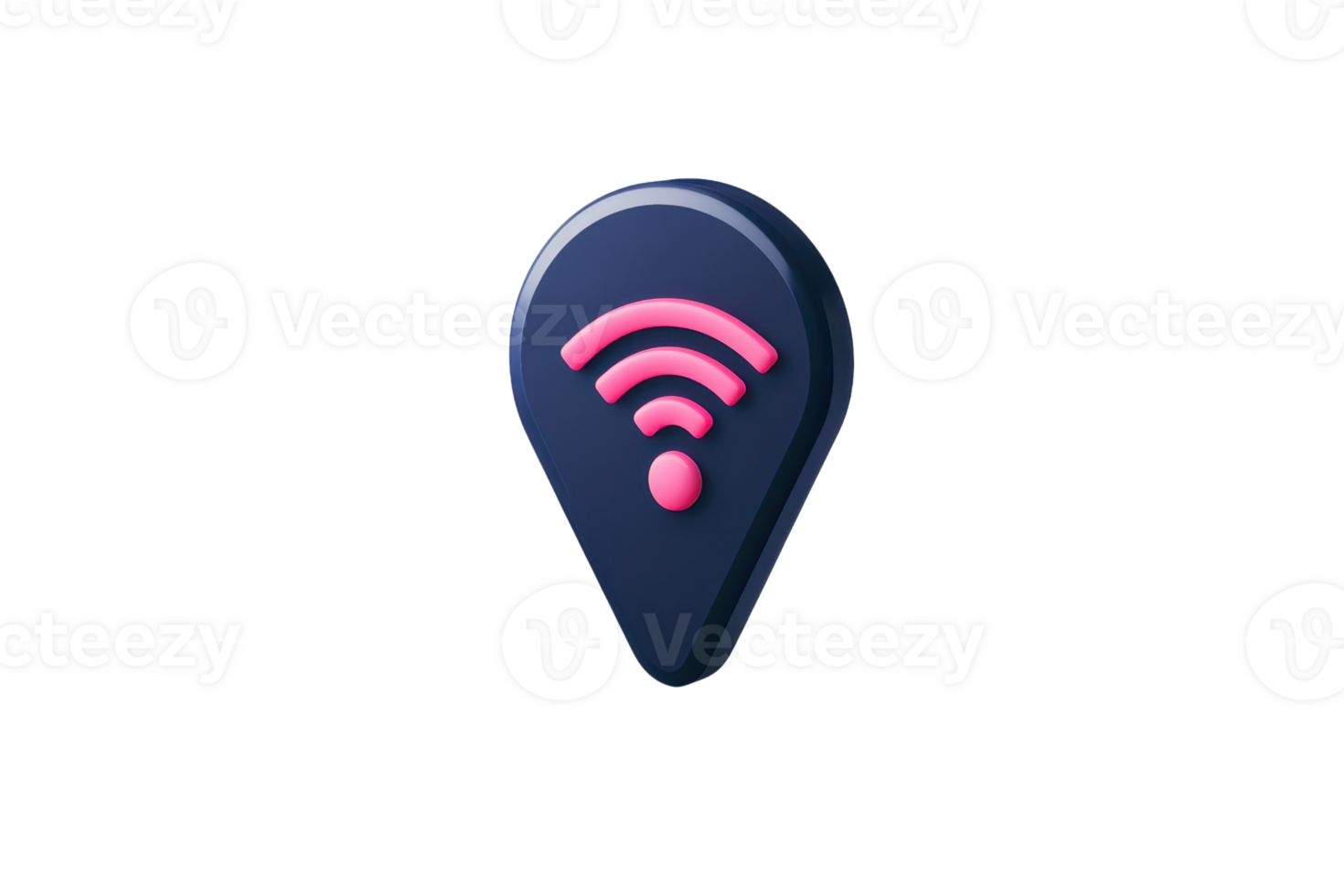 A stylized pin icon featuring a Wi-Fi signal and a circular button in a vibrant color scheme. png