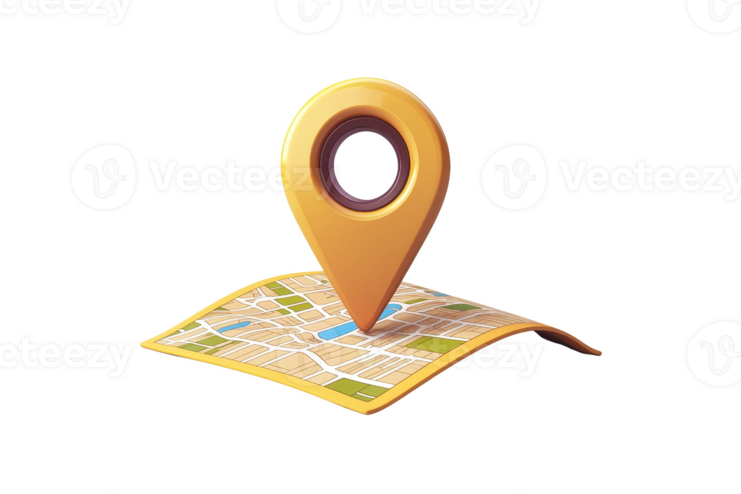 A location pin sitting on a map, symbolizing navigation and geographic points of interest. png