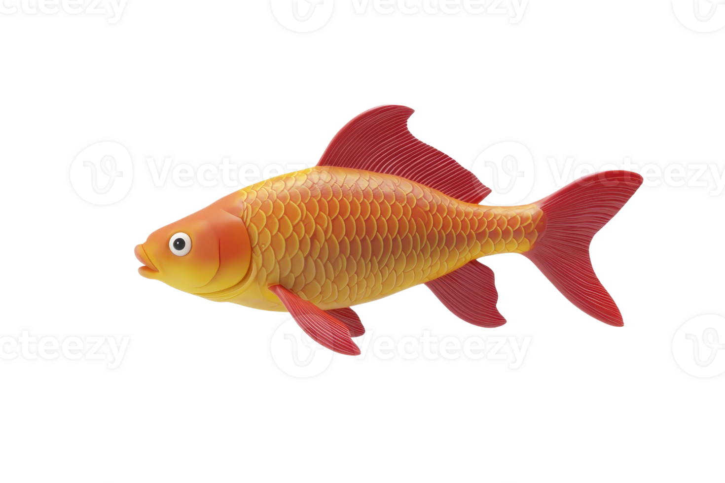 A vibrant, colorful fish featuring orange and red hues with a textured body and distinct fins. png