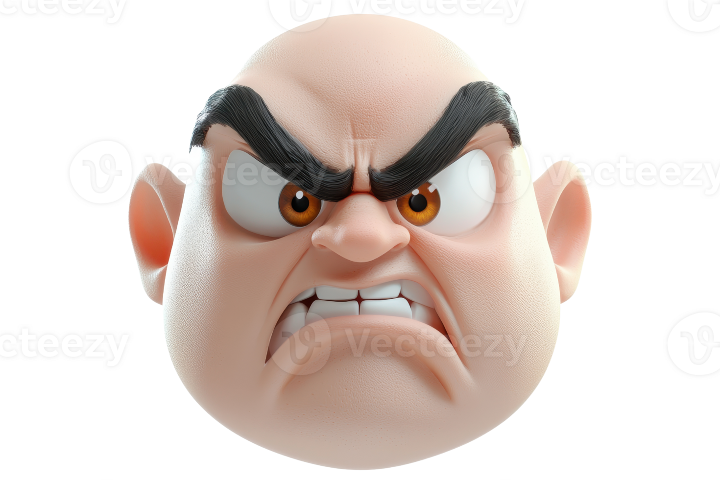 A stylized angry character head featuring prominent furrowed brows, large eyes, and an intense expression. png