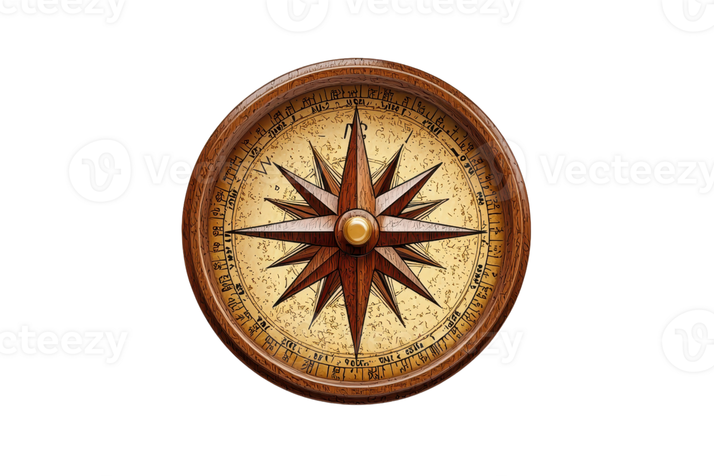 A detailed compass with a wooden frame and intricate directional markings. png