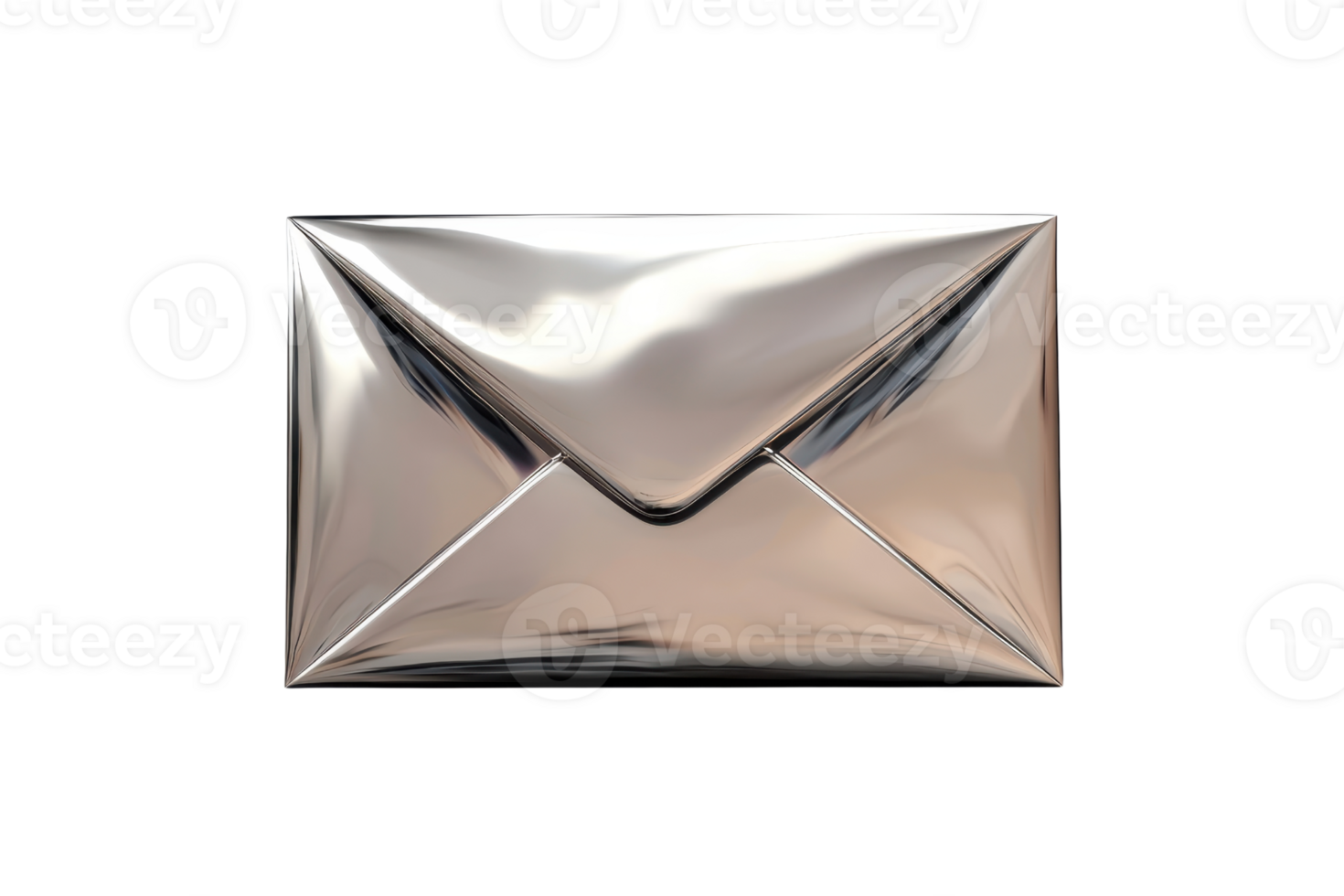 A sleek, metallic envelope with a pointed flap design, reflecting light elegantly. png