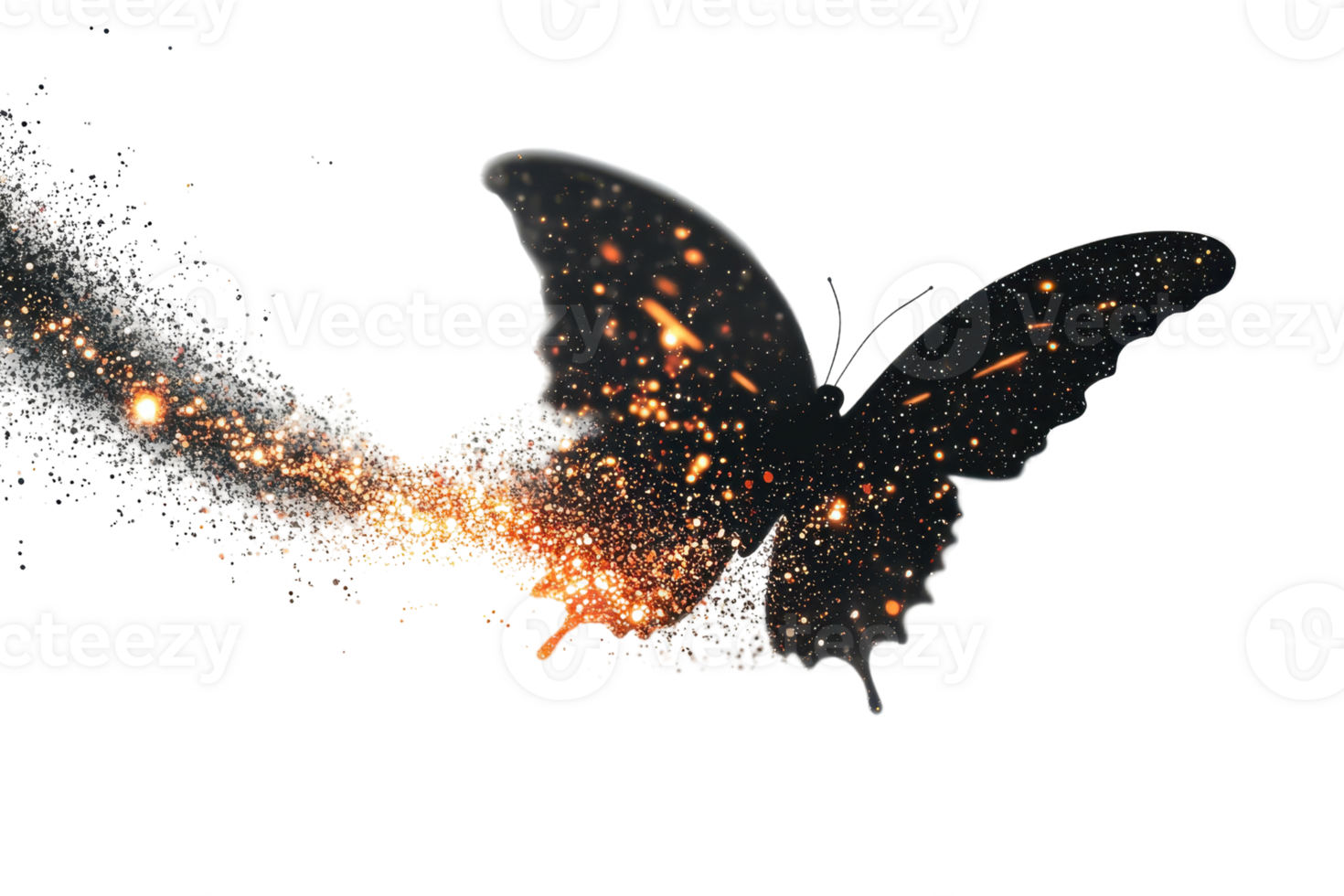 A butterfly composed of shimmering particles, creating a cosmic effect with vibrant colors. png