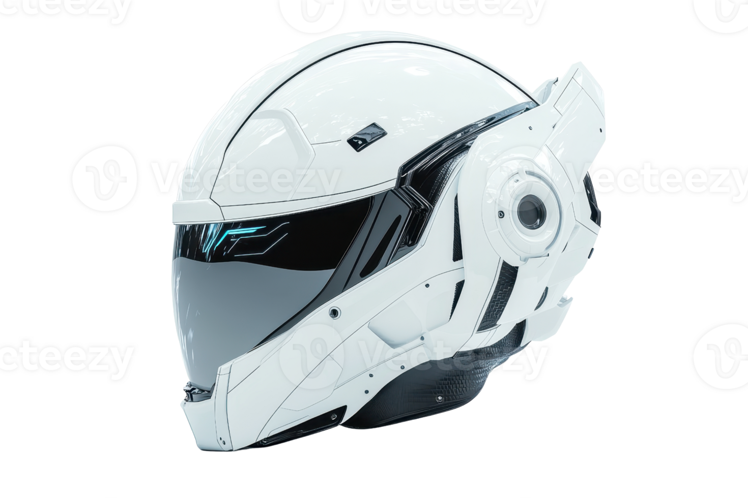 A futuristic white helmet with sleek lines and a visor, designed for advanced protection and style. png