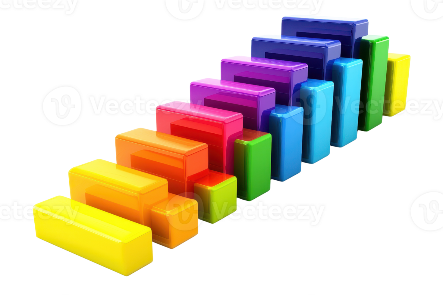 A vibrant arrangement of colorful rectangular blocks, each varying in size and hue, creating a visually appealing gradient. png