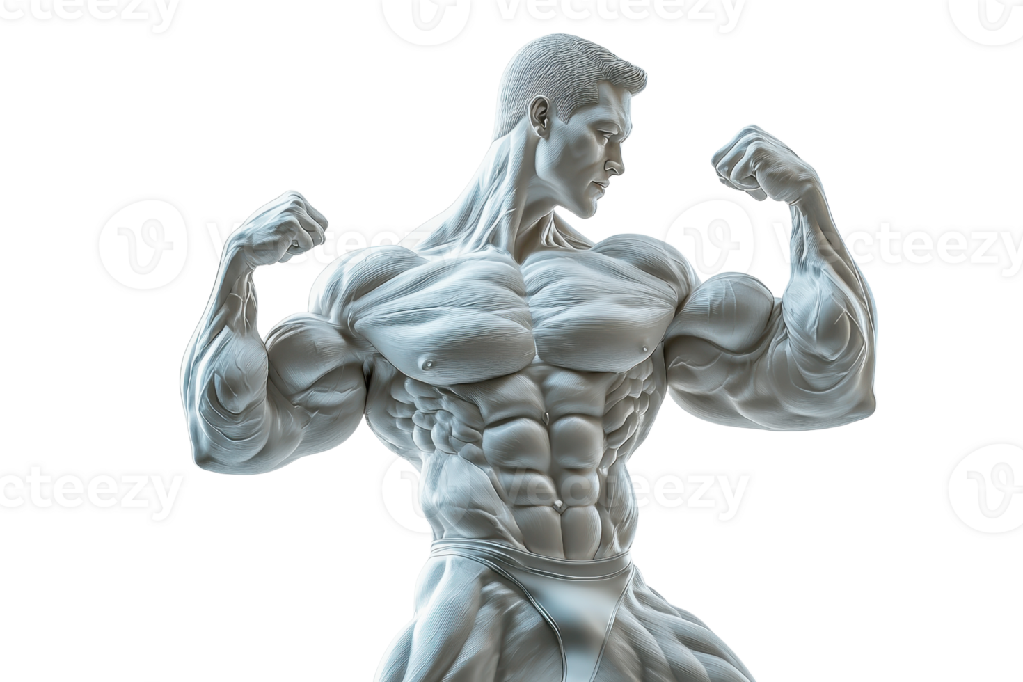 A muscular figure showcasing defined biceps and a strong physique in a dynamic pose. png