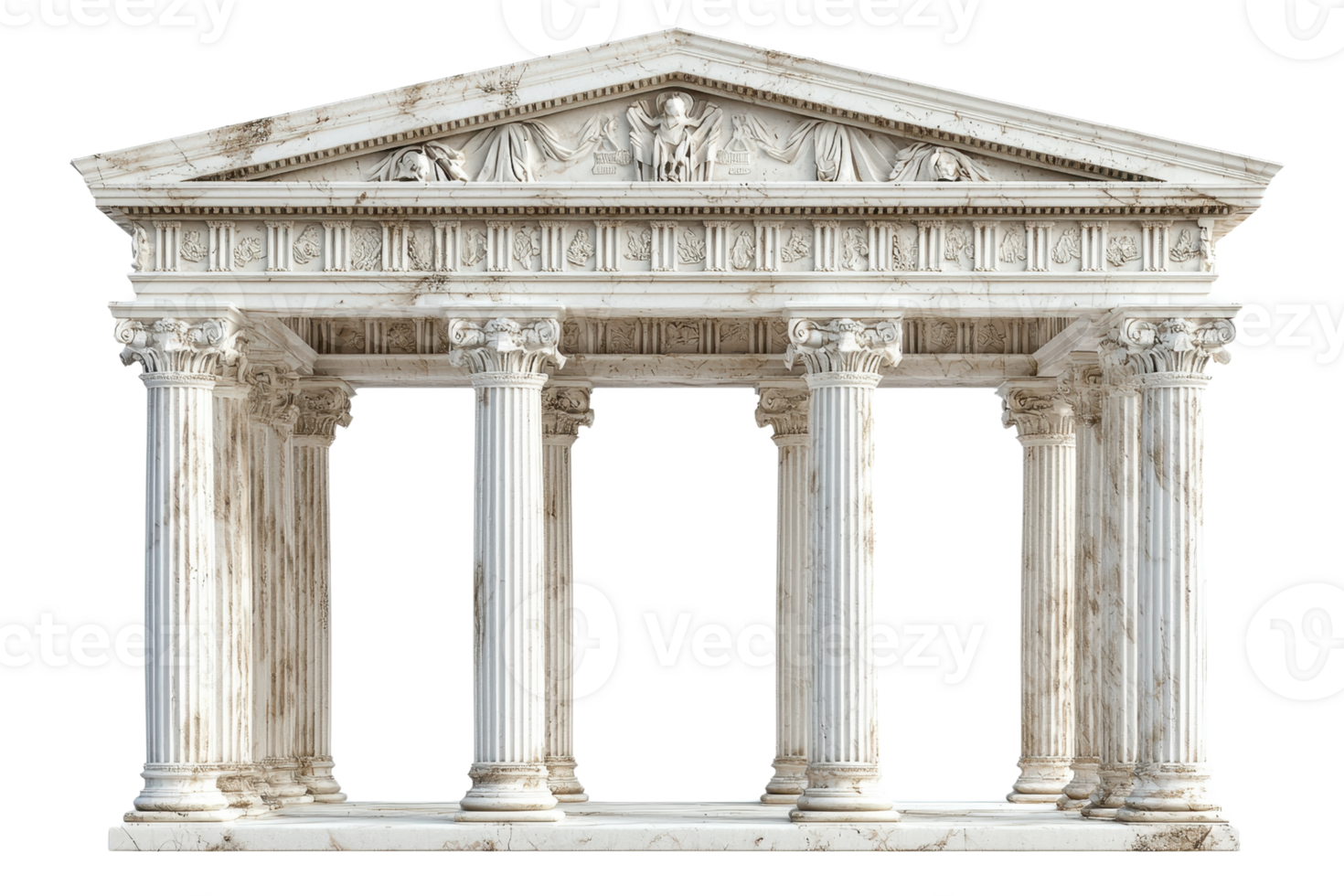 A classical temple structure featuring tall columns and intricate detailing on the roof, showcasing ancient architectural elegance. png