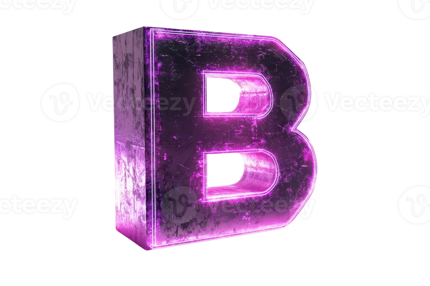 A glowing purple letter B featuring a three-dimensional design, exhibiting a shiny surface. png