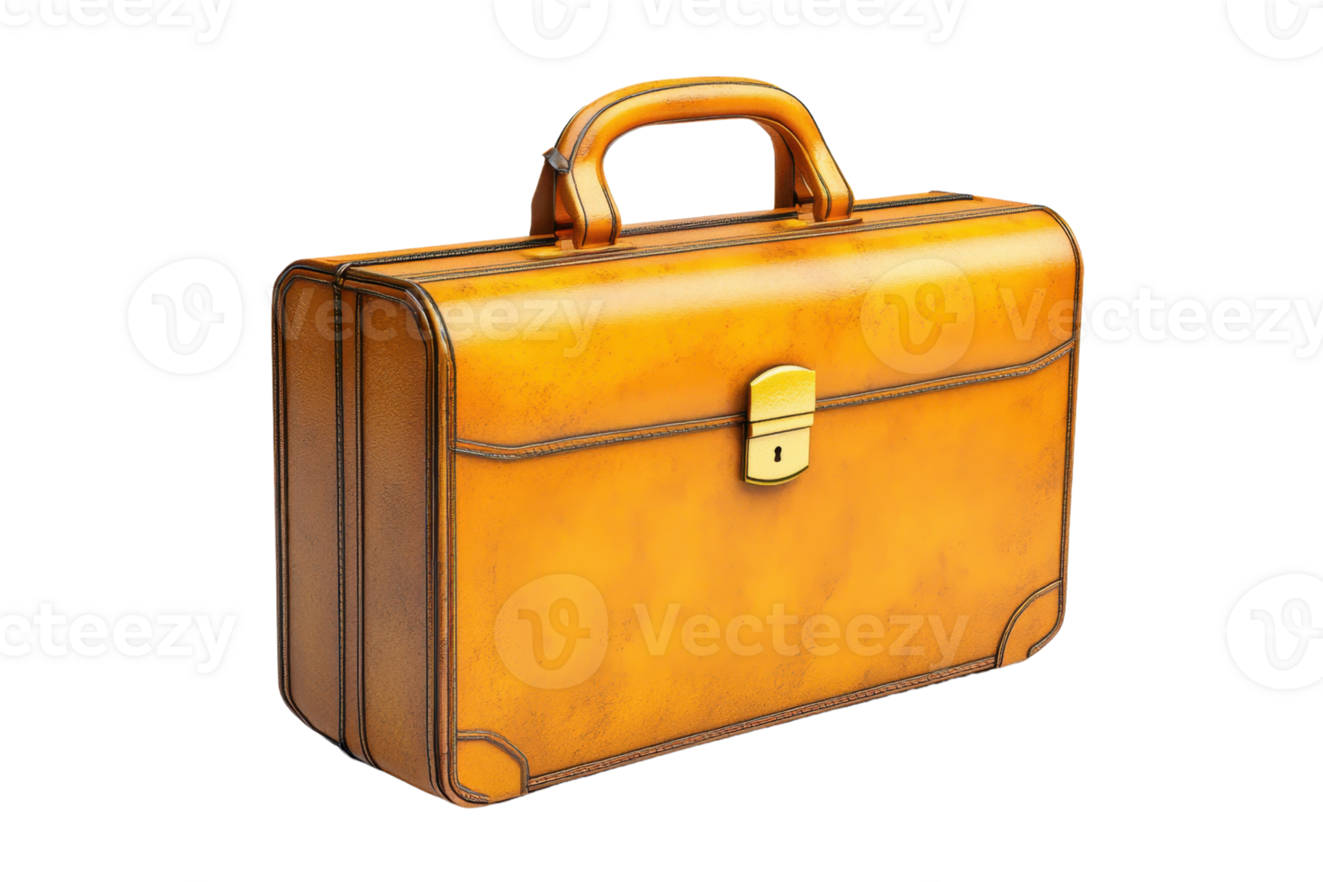 A stylish, vintage leather briefcase with a sturdy handle and a secure lock, showcasing craftsmanship and elegance. png