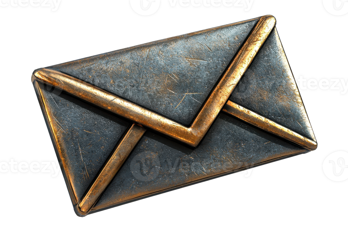 A stylized, metallic envelope featuring a textured surface and distinct geometric lines, symbolizing communication and messages. png