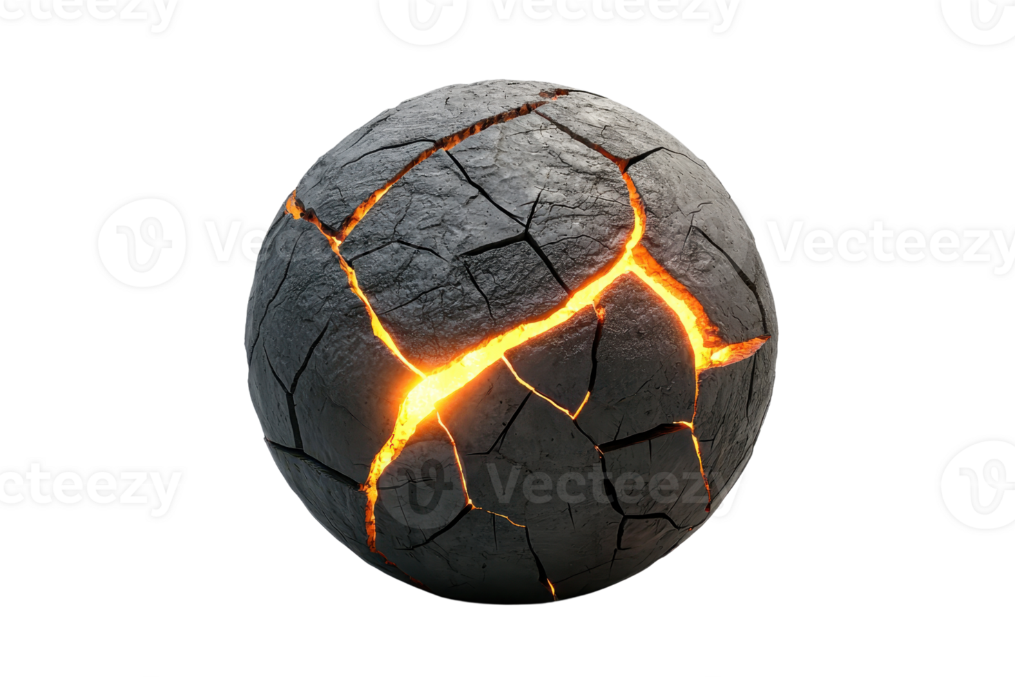 A cracked stone sphere with glowing fissures, suggesting heat and geological activity. png