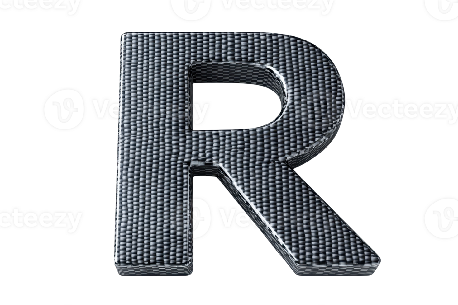 A three-dimensional letter R with a textured surface, showcasing a modern and sleek design. png