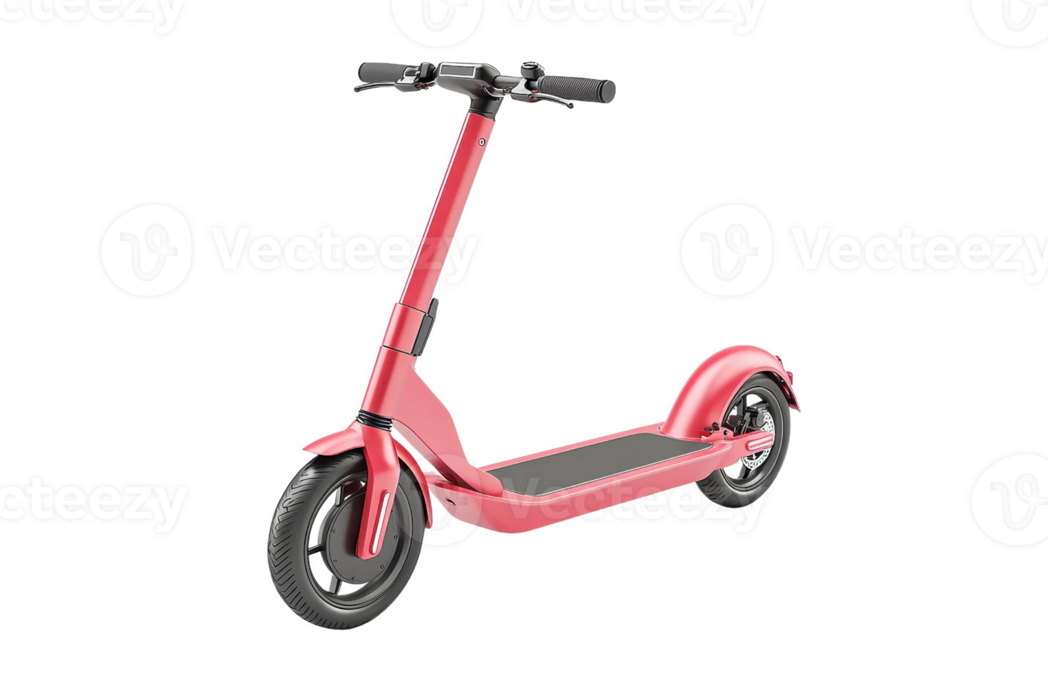 A sleek red electric scooter with a streamlined design, featuring a comfortable standing platform and modern handlebars. png