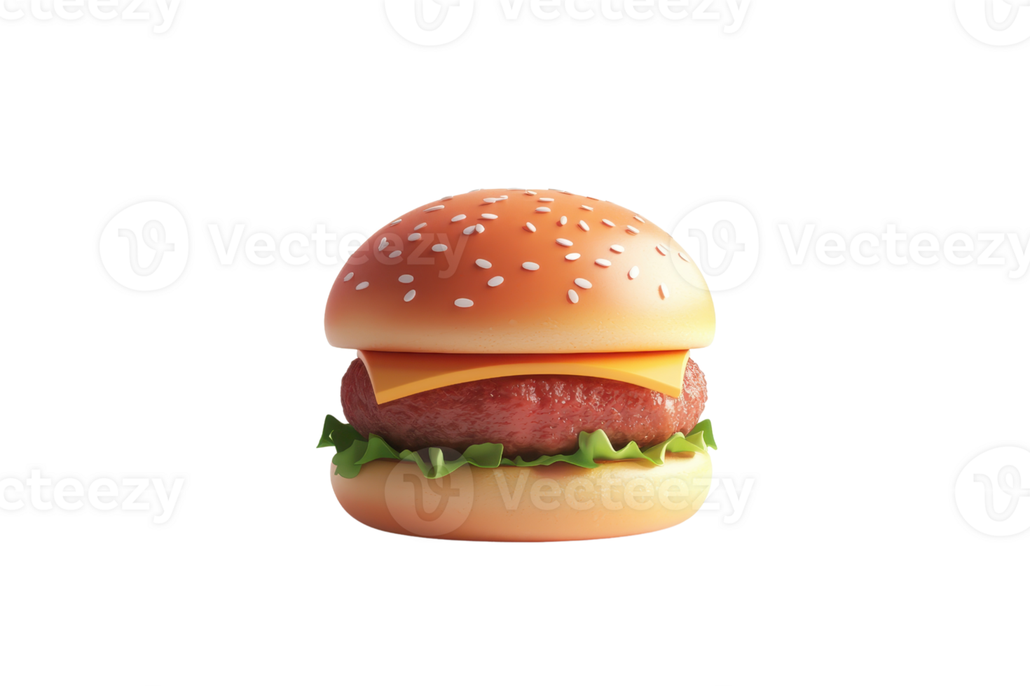 A delicious hamburger featuring sesame seeds, cheese, lettuce, and a juicy patty. png