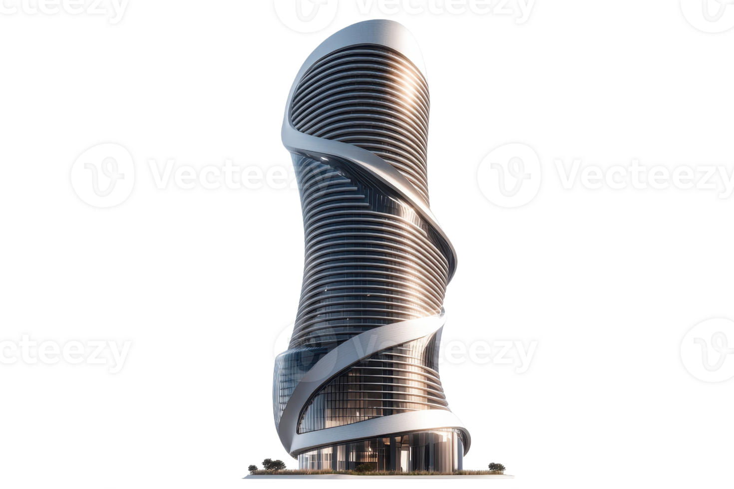 A modern, twisting skyscraper design showcasing sleek lines and innovative architecture. png