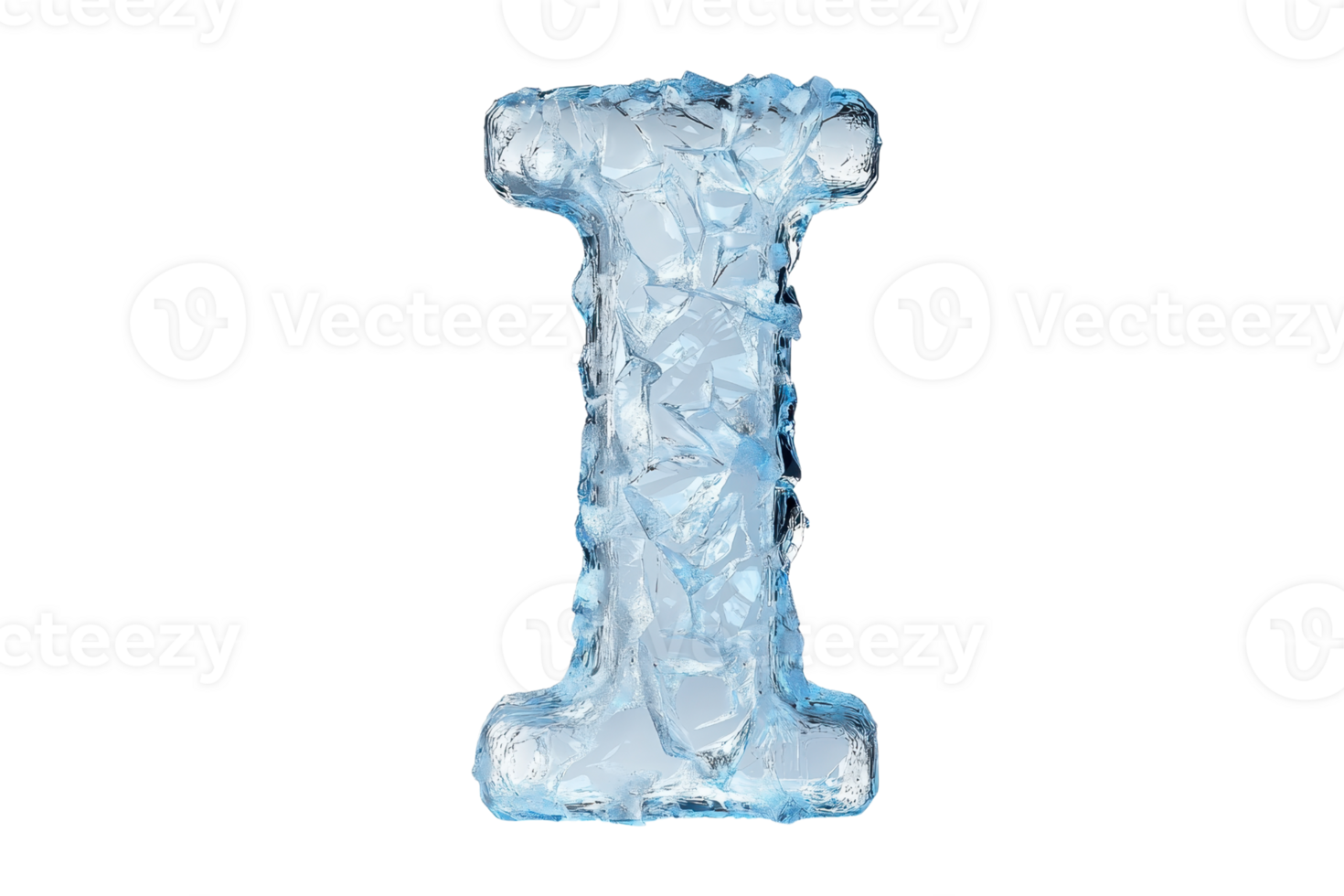 A sculpted ice letter I with intricate textures and a cool blue hue. png