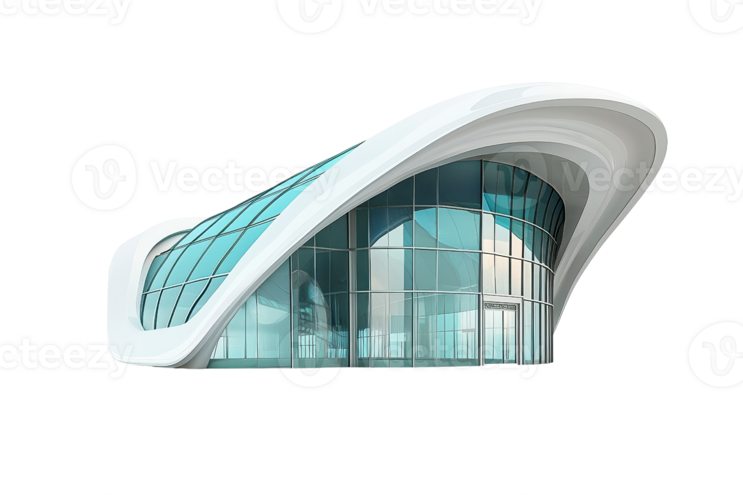 A modern architectural structure with flowing lines, large glass windows, and a distinctive curved roof design. png