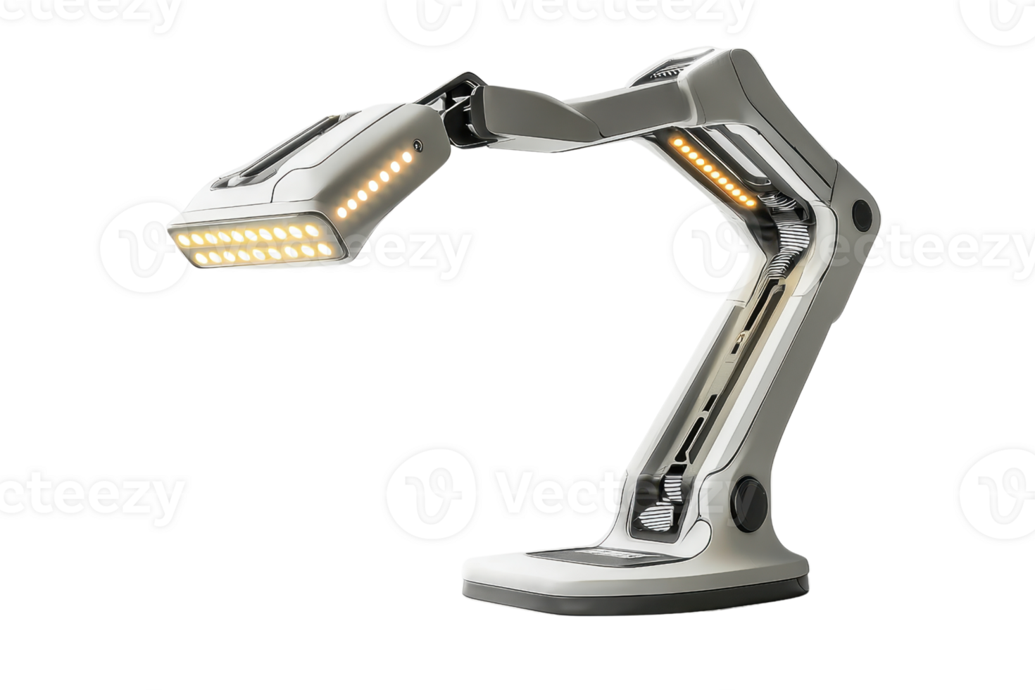 A sleek, modern desk lamp with adjustable arm and LED light source designed for efficient illumination and contemporary aesthetics. png