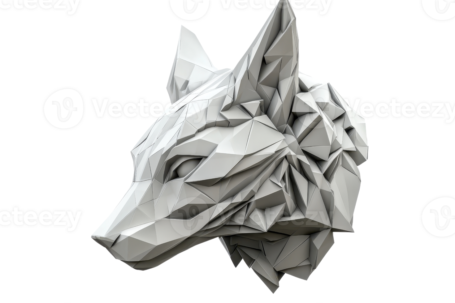 A geometric wolf head sculpture featuring sharp angles and a low-poly design. png