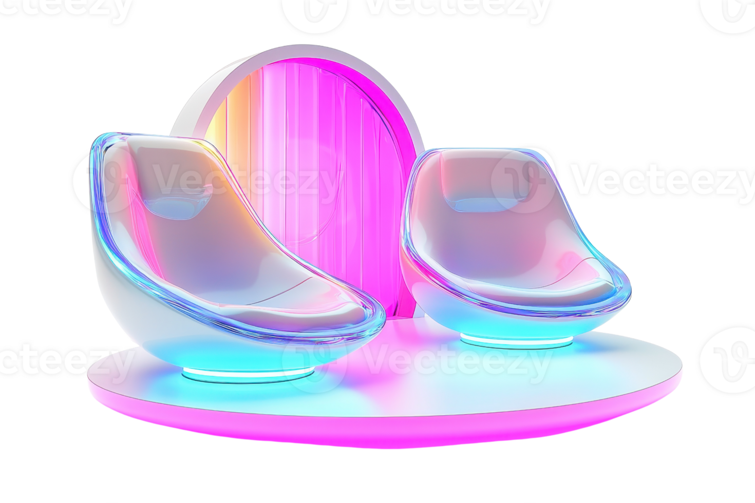 Sleek, modern chairs with a glossy finish, featuring vibrant colors and a unique, futuristic design. png