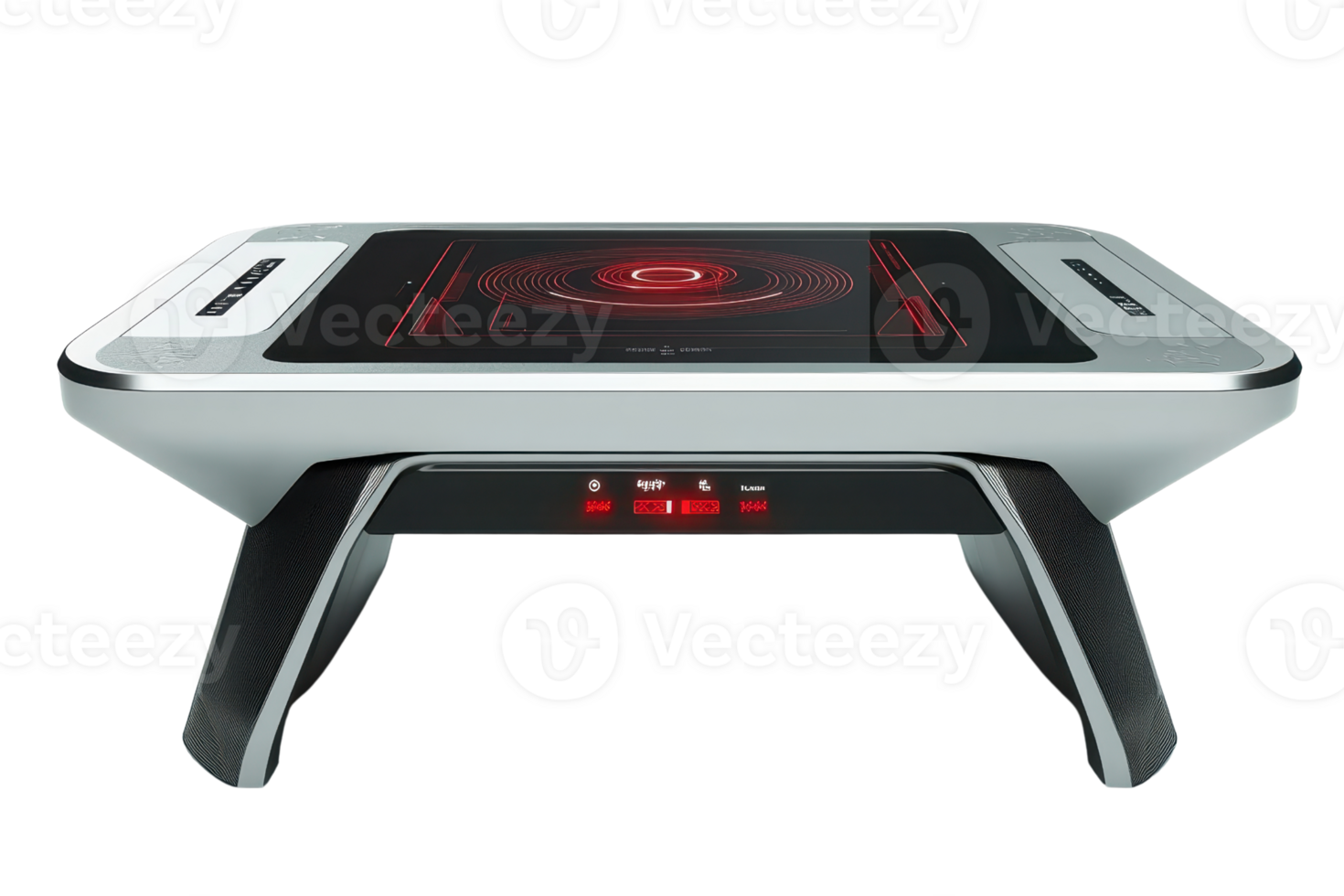 A sleek, modern cooking appliance featuring a touch interface and red accents, designed for a high-tech culinary experience. png