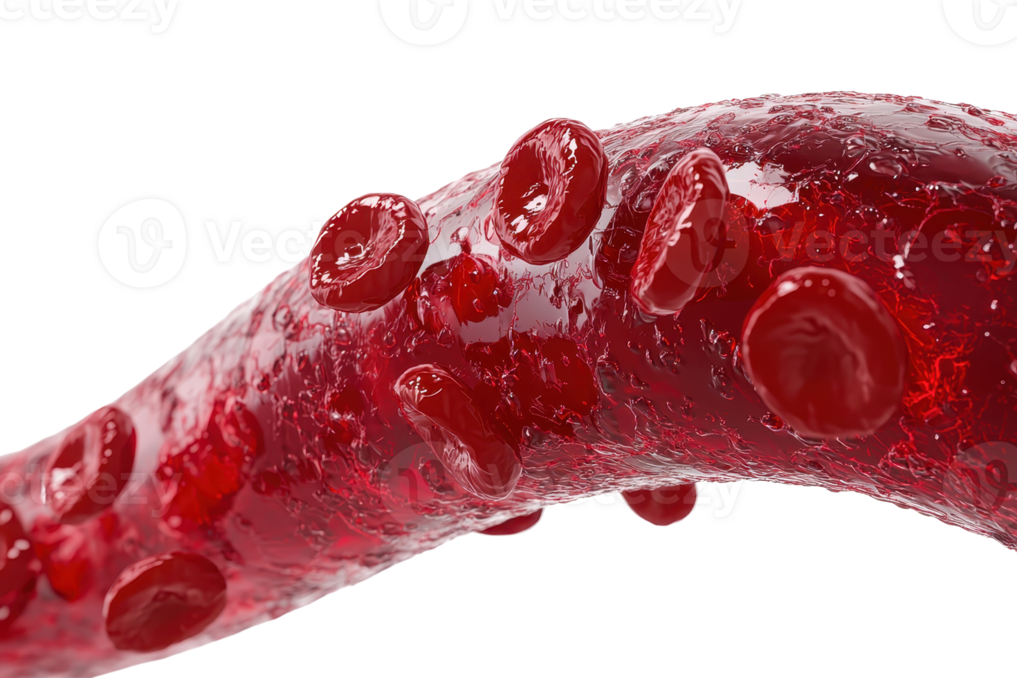 A close-up image of red blood cells along a translucent, fluid-like structure, highlighting their rich color and biological significance. png