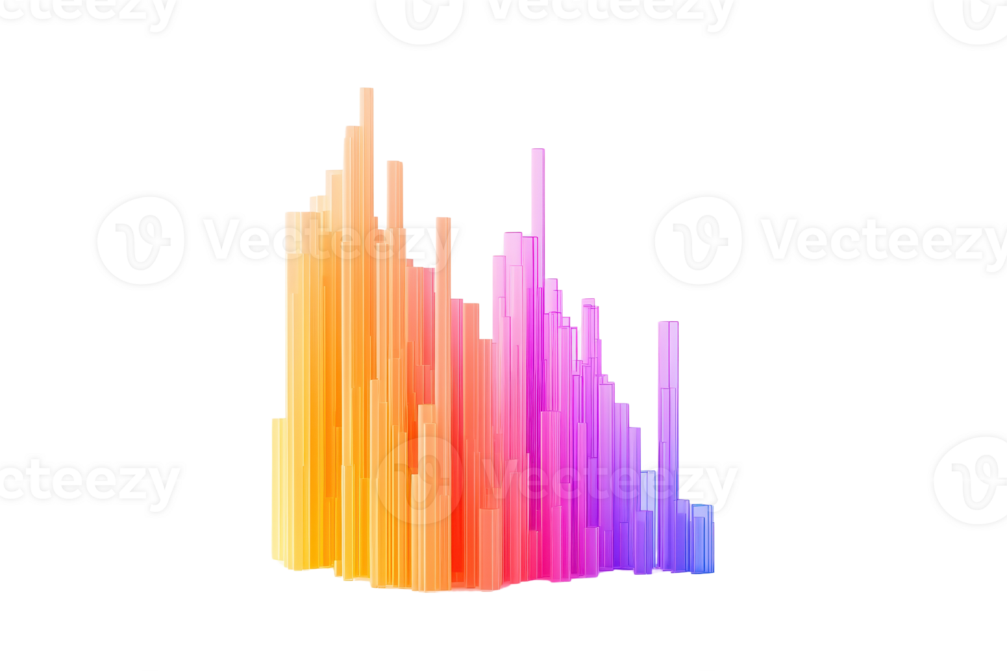 A vibrant, colorful soundwave pattern displaying varying heights in shades of orange, pink, and purple, representing audio frequencies. png