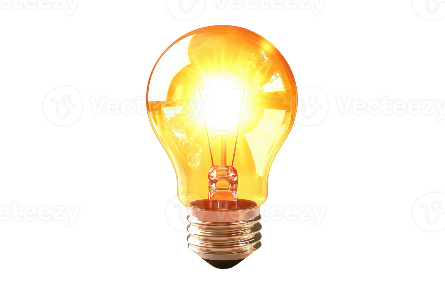 A glowing light bulb radiating warm yellow light, showcasing its classic design and illuminating features. png