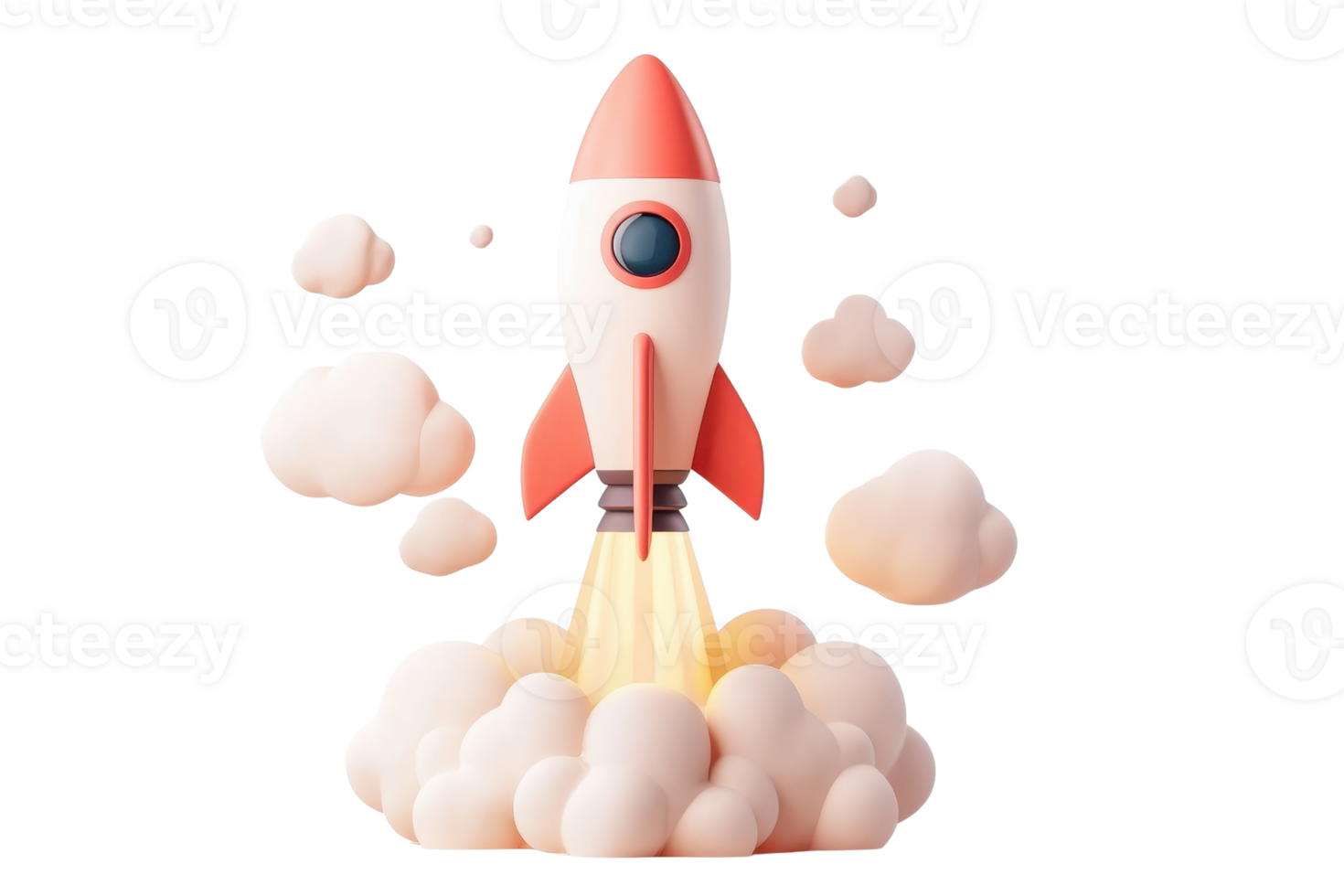 A colorful rocket launching with clouds of smoke, symbolizing adventure and exploration. png