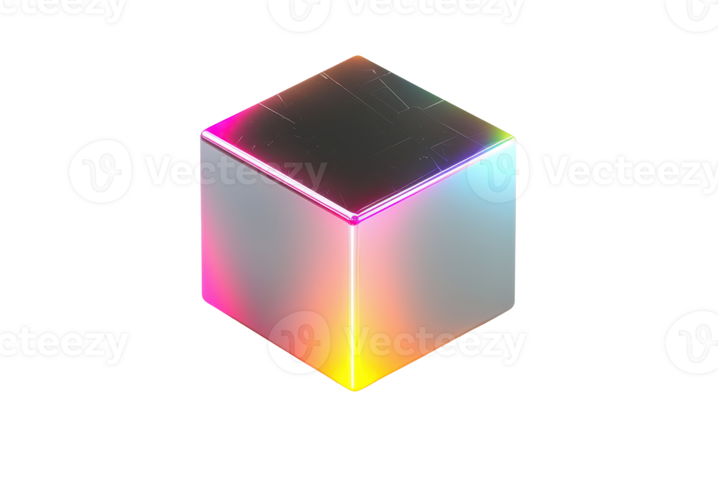 A colorful, reflective cube showcasing vibrant gradients and smooth surfaces. png