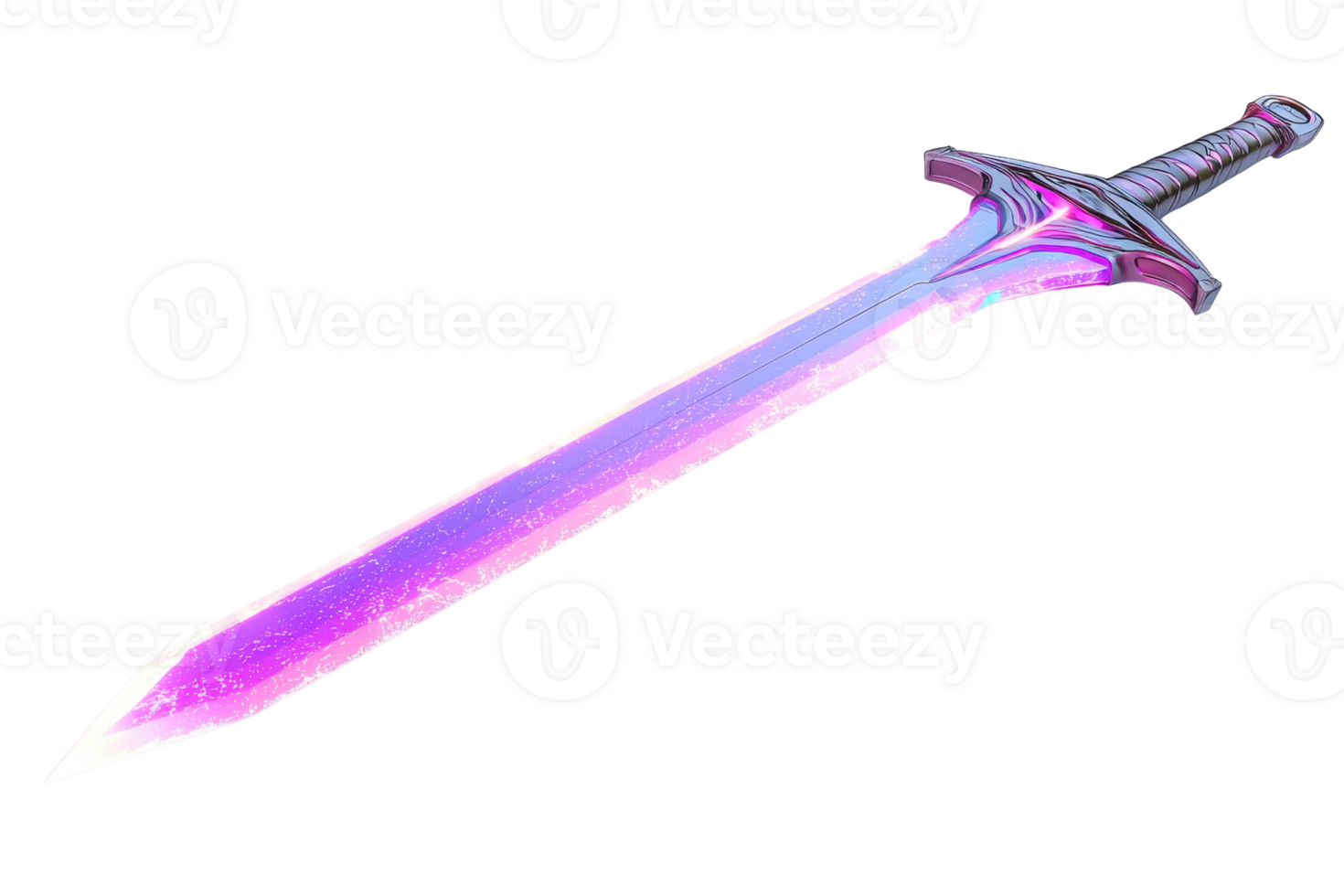 A vibrant sword with a shimmering purple blade and a detailed hilt, showcasing a blend of fantasy and elegance. png