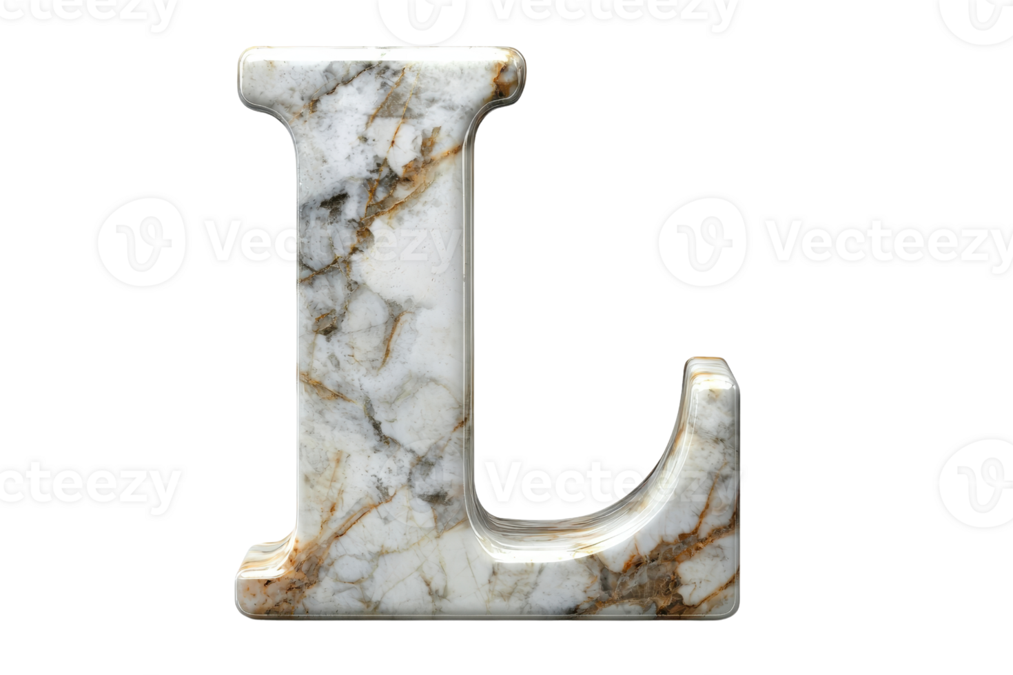A marble letter L with striking veining, showcasing a polished surface and elegant design. png