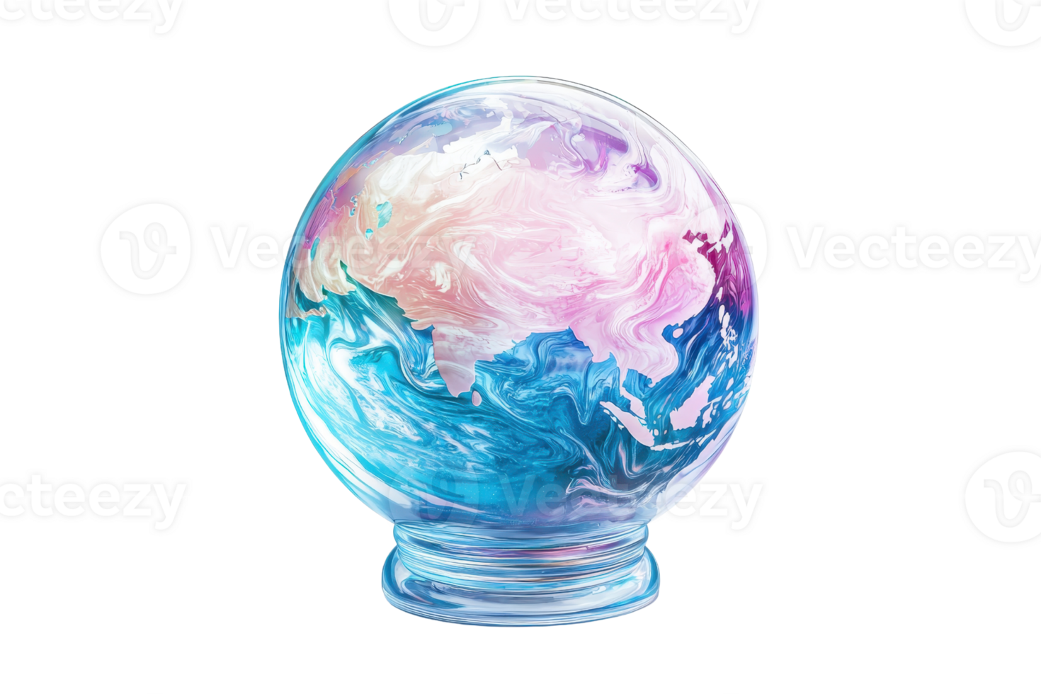 A colorful globe featuring swirling pastel patterns in shades of blue, pink, and white. png