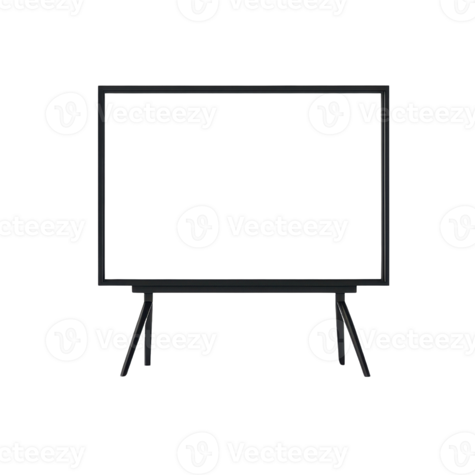 A modern, minimalist frame designed for displaying visuals, featuring a sturdy stand and sleek lines. png