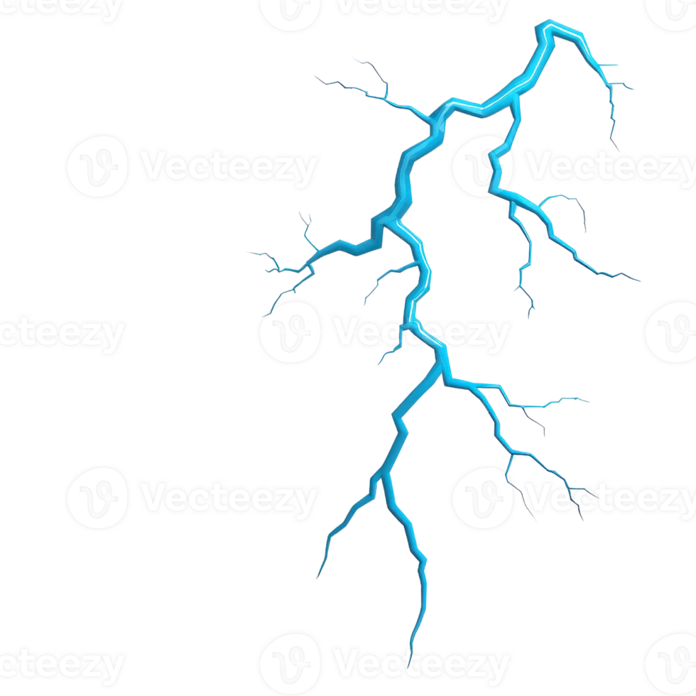 A striking blue lightning bolt illuminating the scene with jagged edges and dynamic energy. png