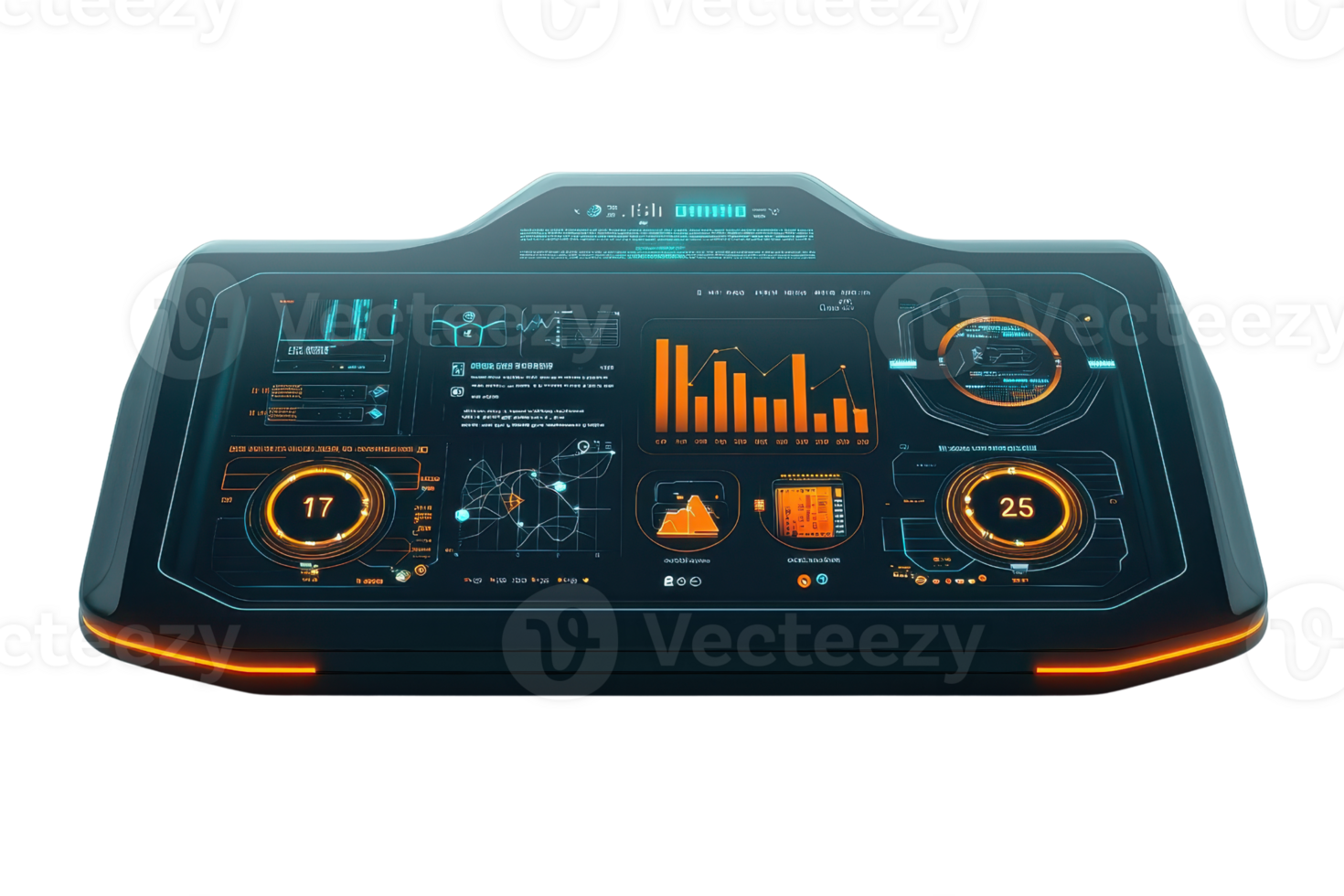 A sleek digital dashboard displaying various data visualizations and metrics with vibrant colors and interactive elements. png