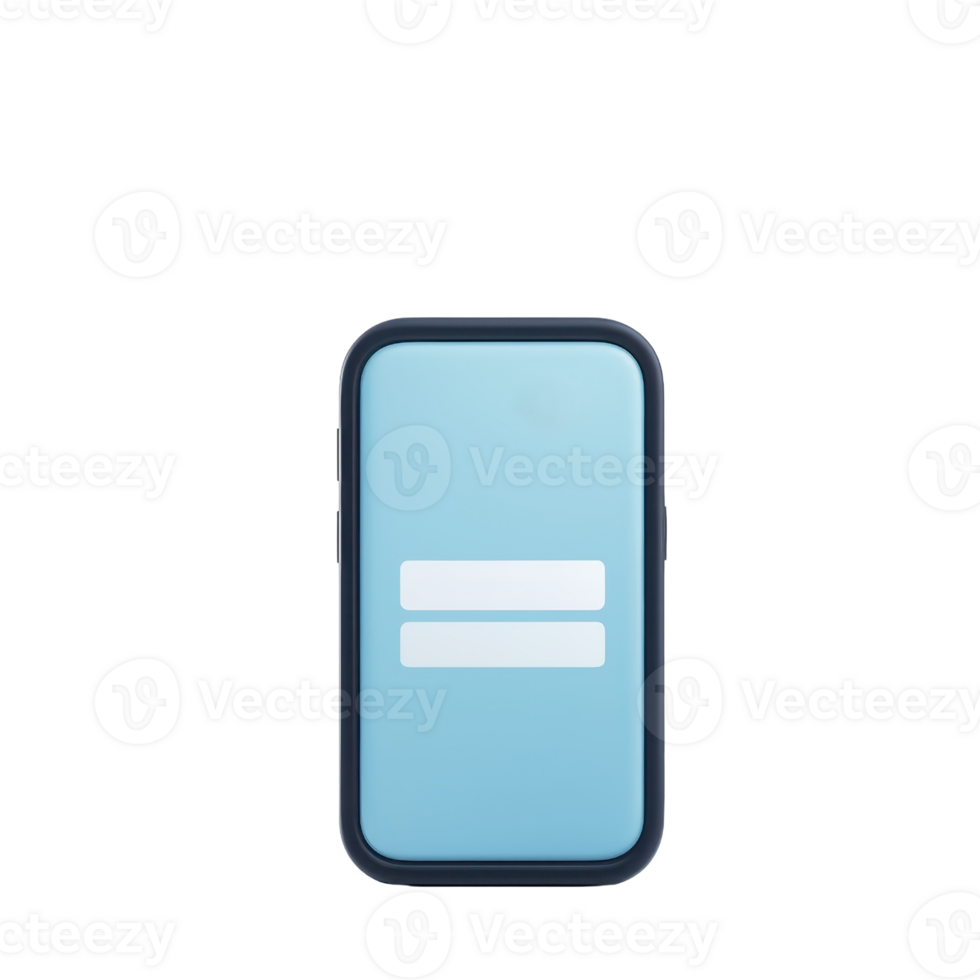 A sleek, modern smartphone displaying a simple blue screen with two horizontal white bars. png