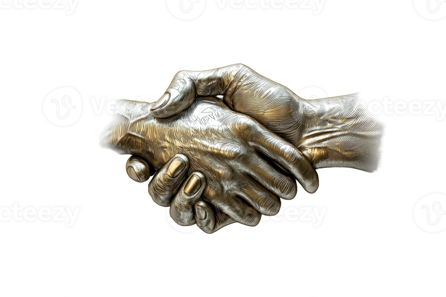 A detailed sculpture of two hands engaged in a handshake, symbolizing unity and agreement. png