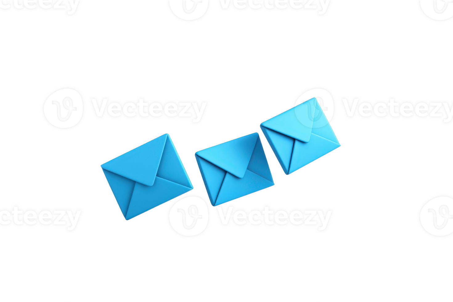 Three blue envelopes arranged in a row, showcasing a modern design and a clean aesthetic. png