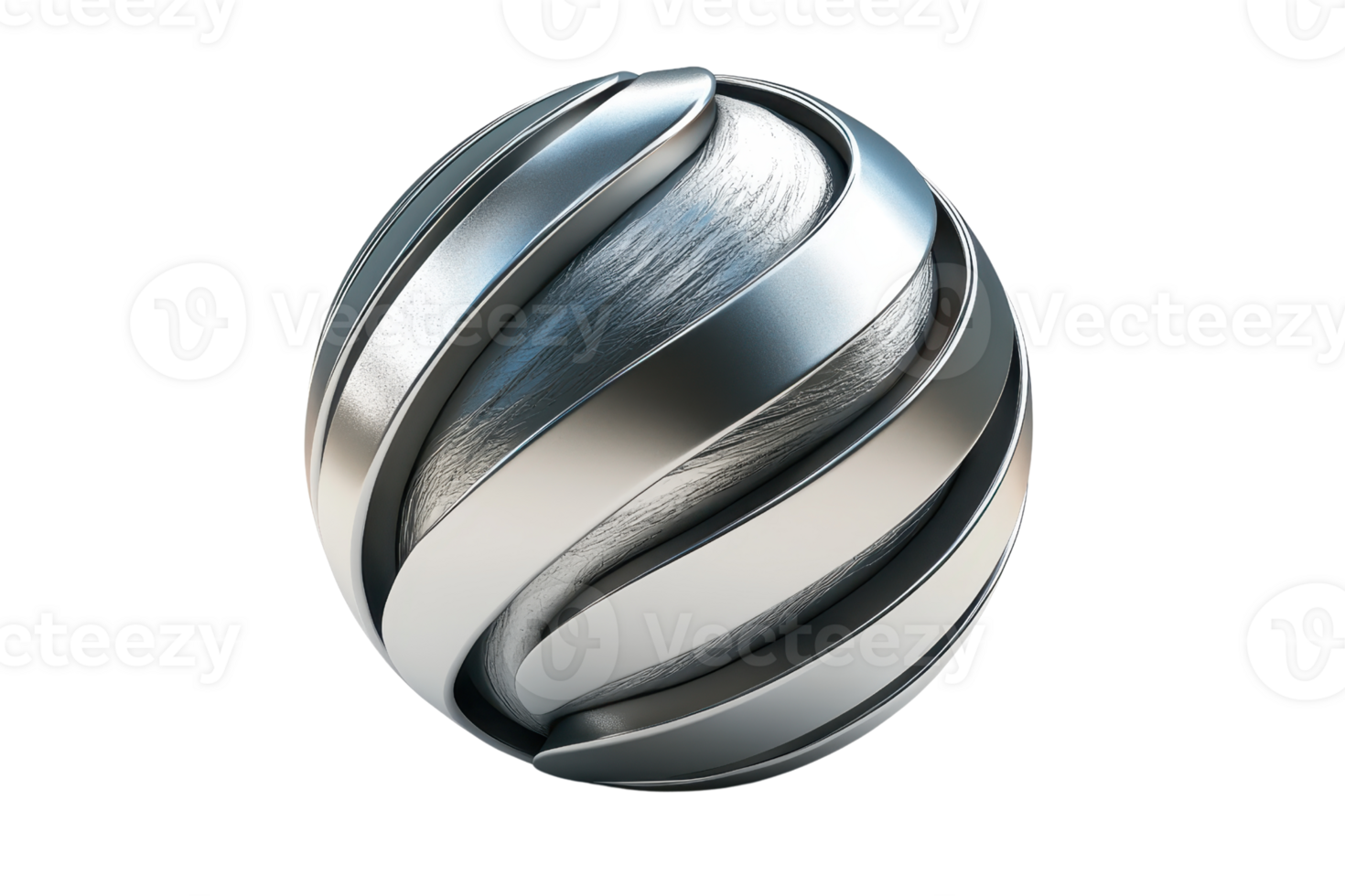 A polished metallic sphere with curved grooves, showcasing a sleek and modern design. png