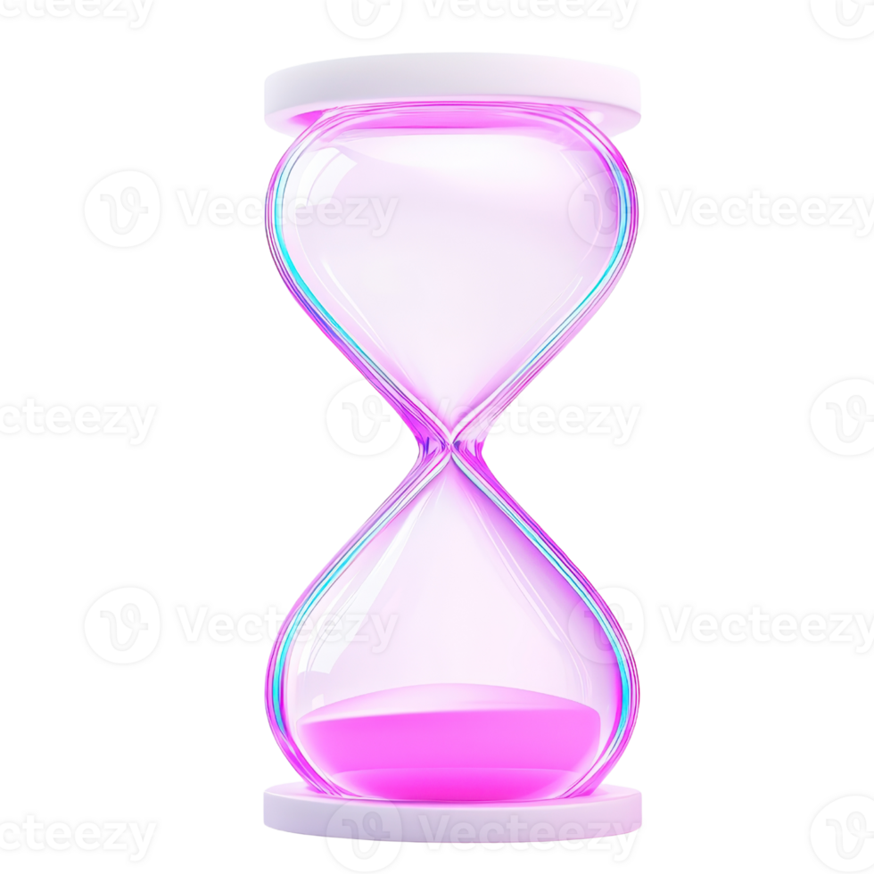 A modern hourglass with a vibrant pink sand interior, featuring a sleek design and illuminated edges. png