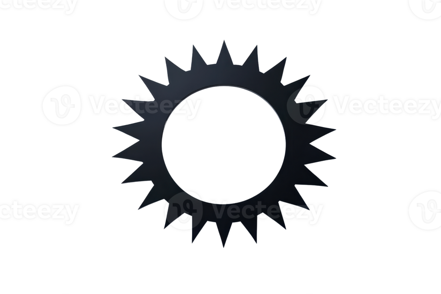 A dark, circular object with spiked edges, resembling a stylized sun or a decorative emblem. png