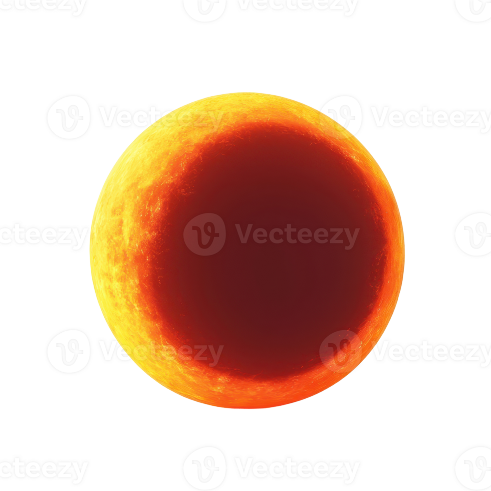 A glowing orange celestial body with a darkened area, resembling a lunar eclipse. png