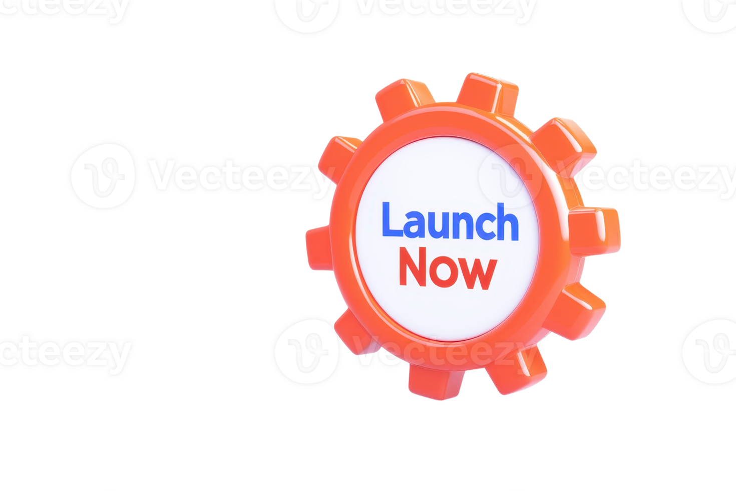 A vibrant gear symbol with the phrase Launch Now prominently displayed, conveying a sense of urgency and action. png