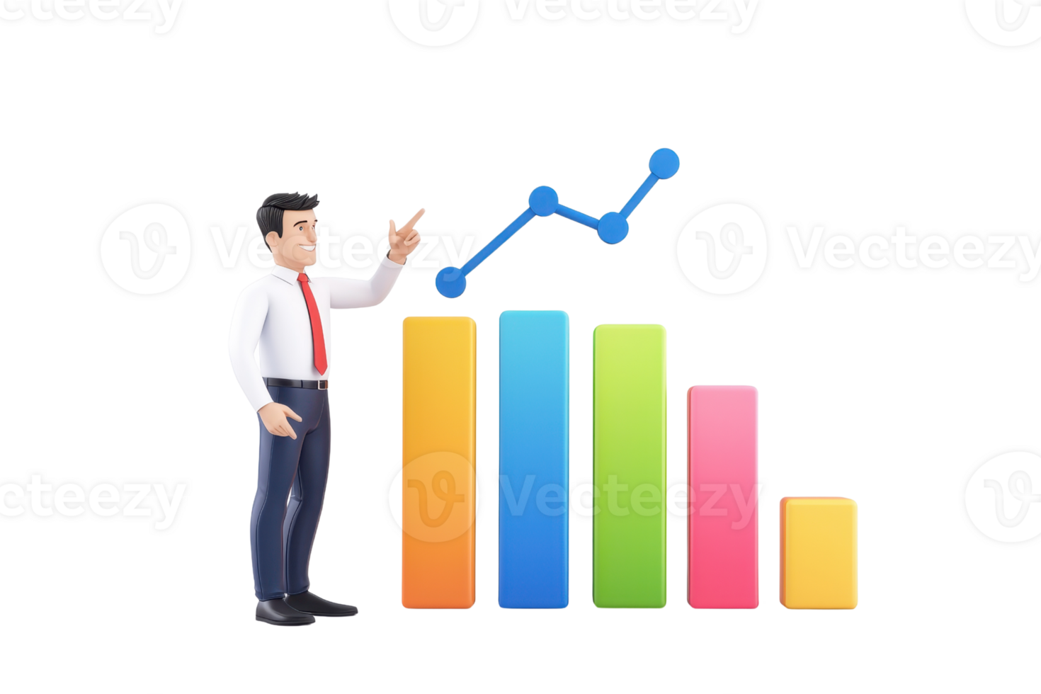 A business professional points to a rising graph, symbolizing growth and success in financial performance. png